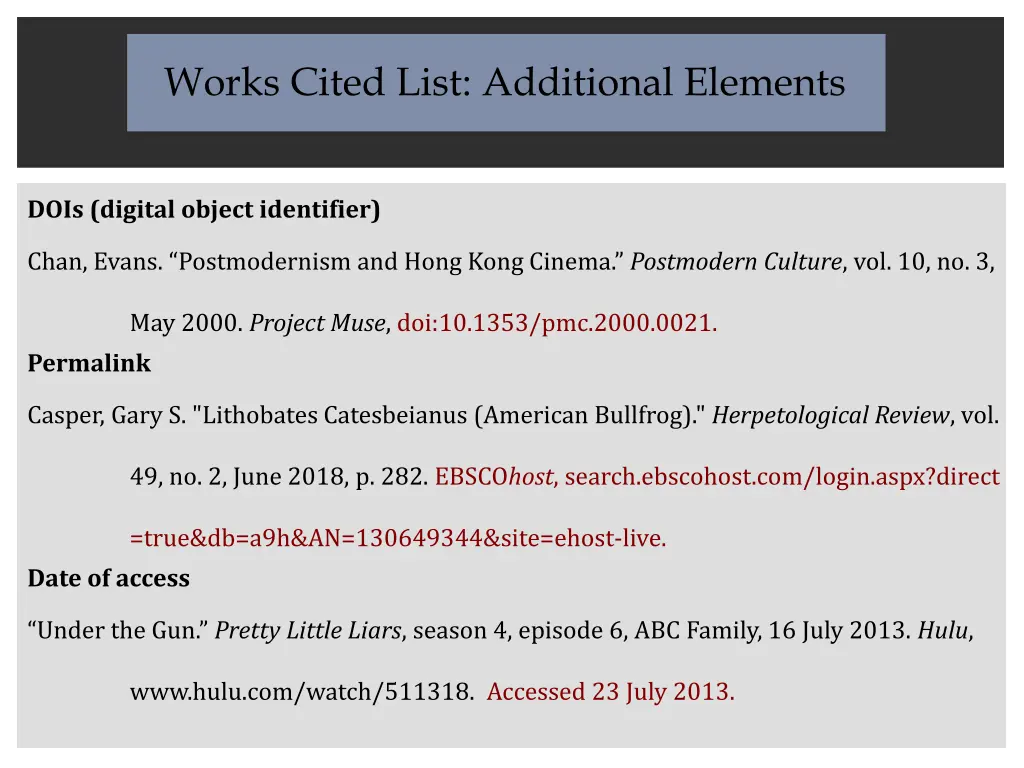 works cited list additional elements