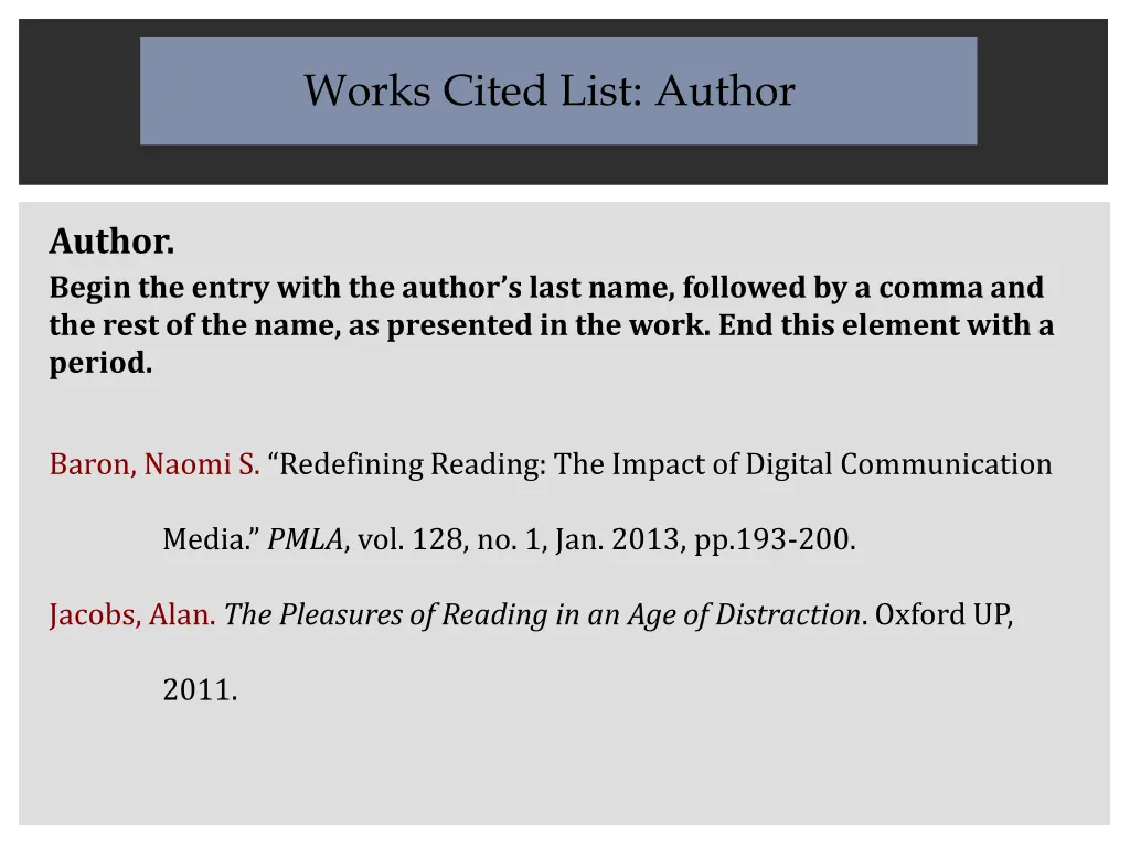 works cited list author