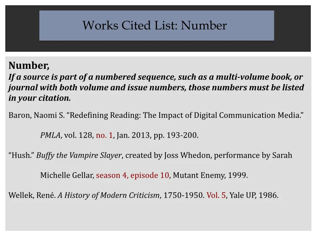 works cited list number