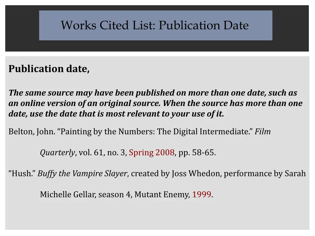 works cited list publication date