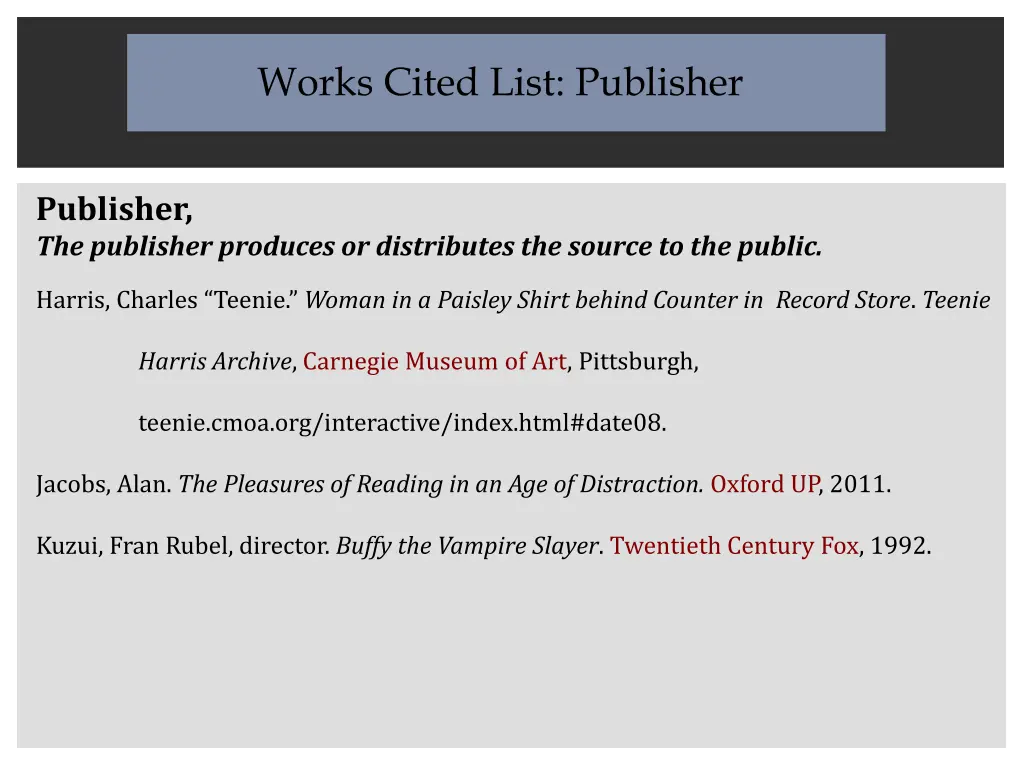 works cited list publisher