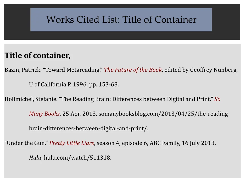 works cited list title of container