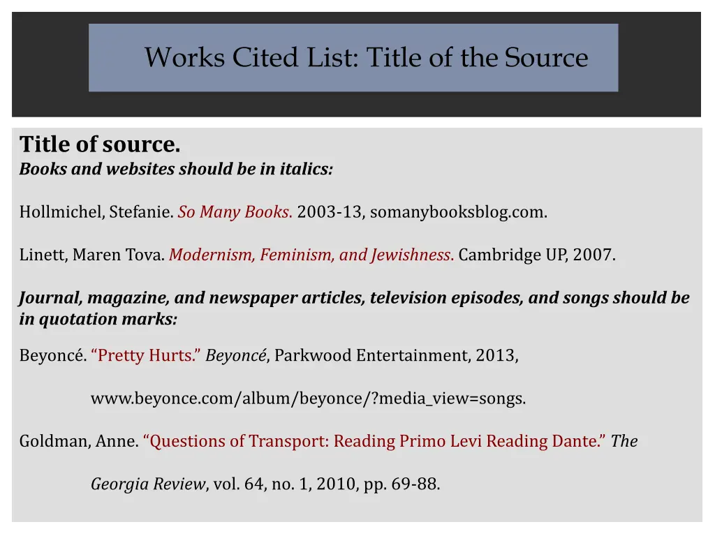 works cited list title of the source