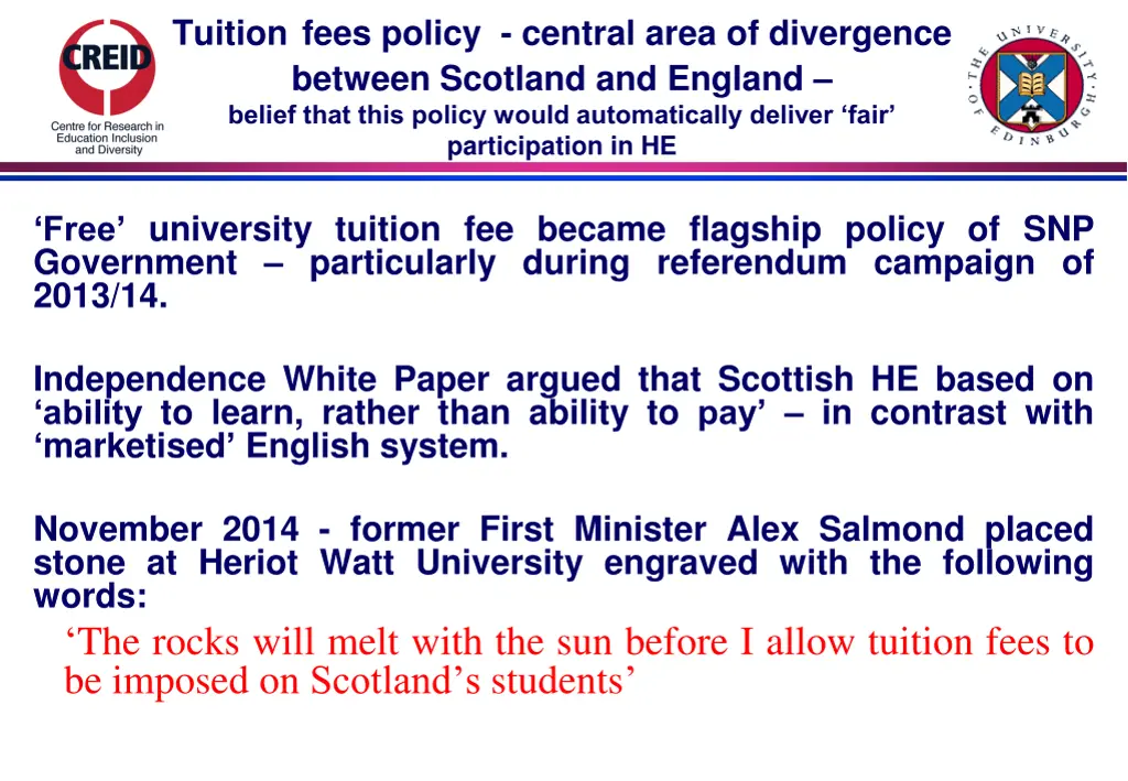 tuition fees policy central area of divergence