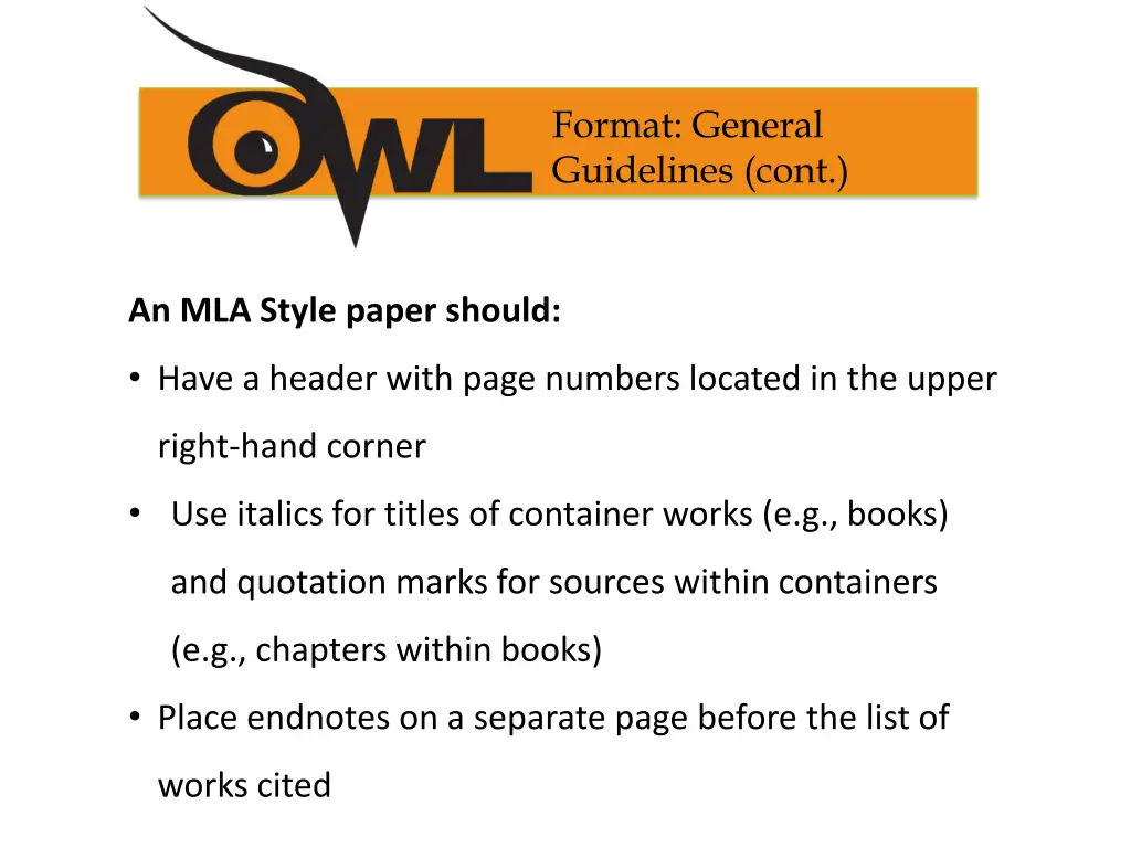 format general guidelines cont