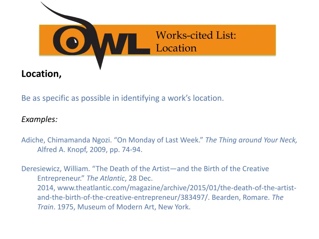 works cited list location