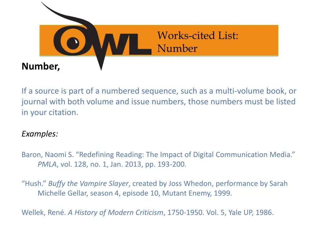 works cited list number