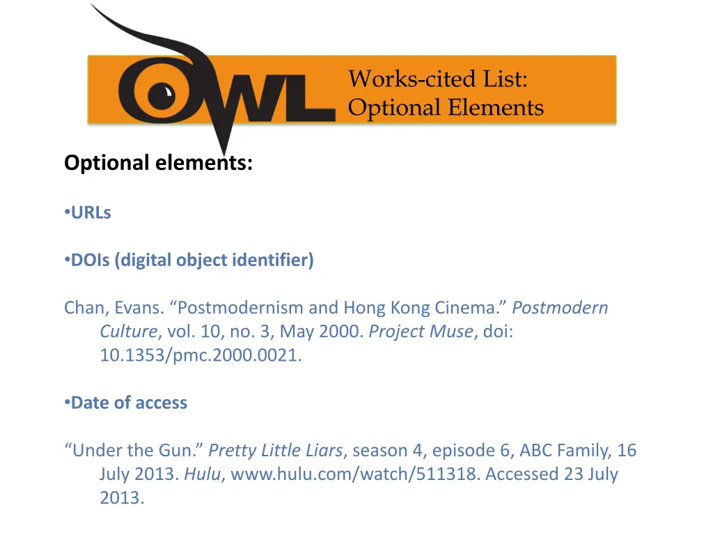 works cited list optional elements 1