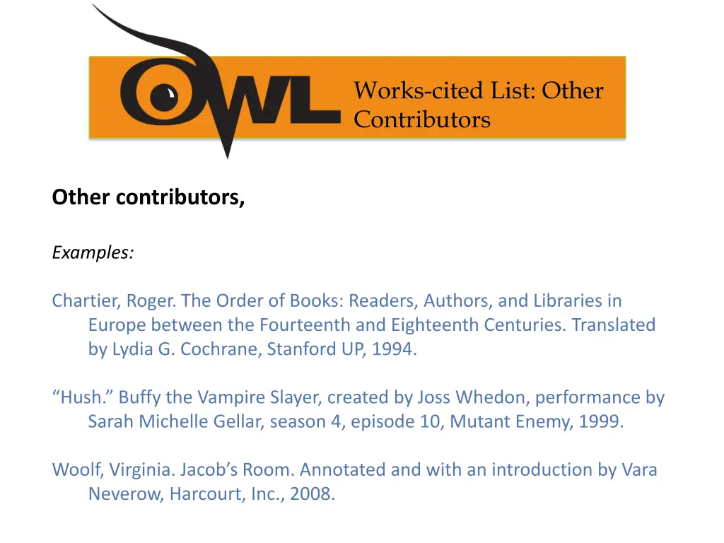 works cited list other contributors