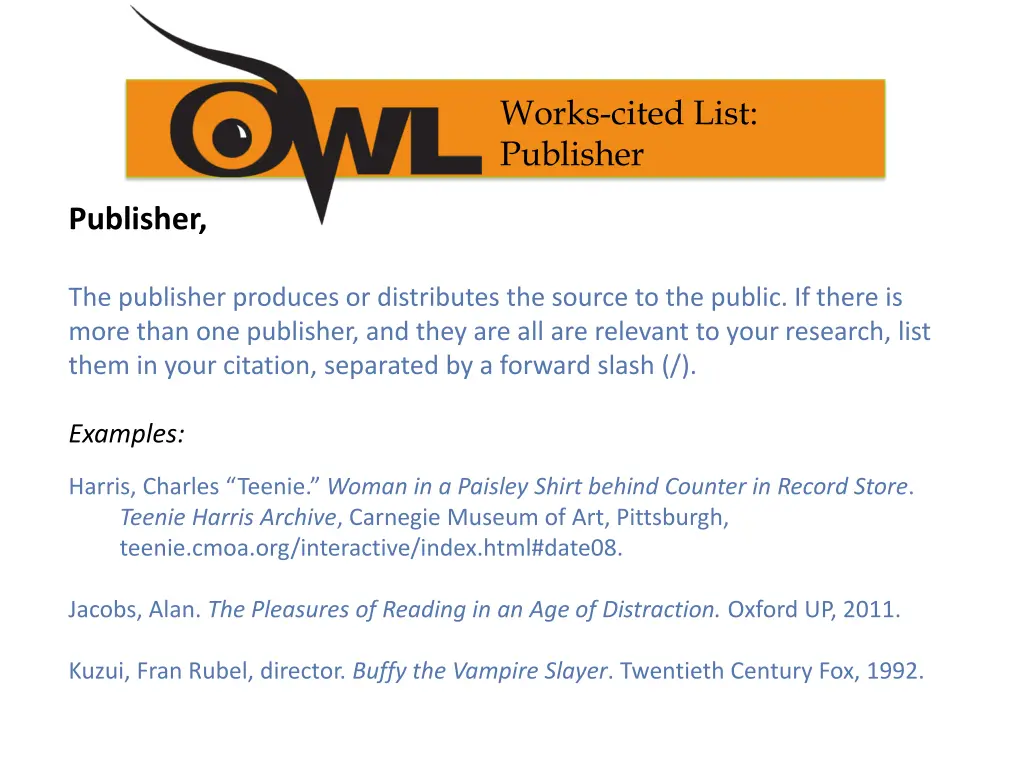 works cited list publisher