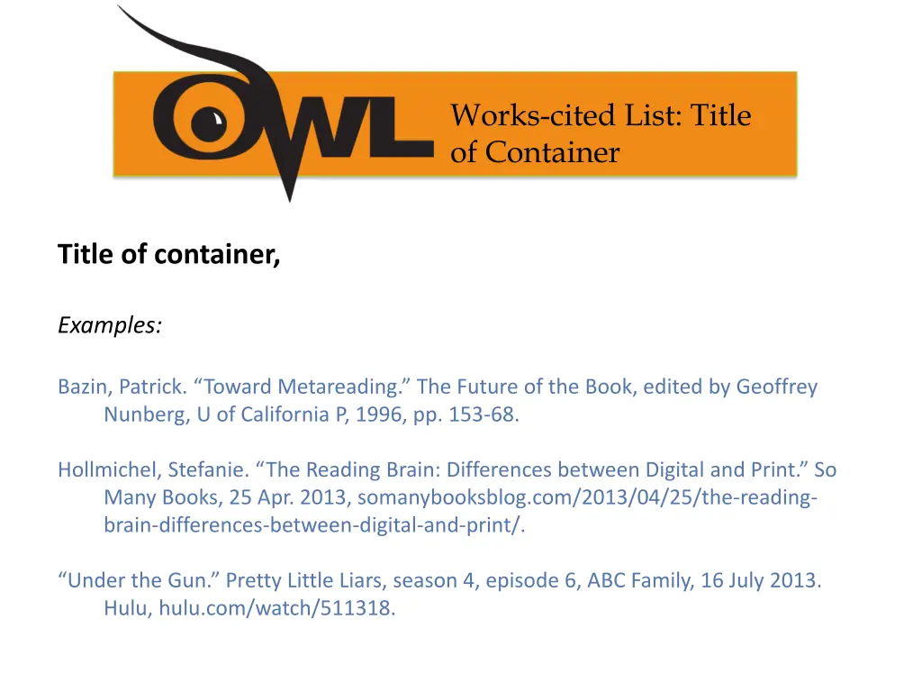 works cited list title of container