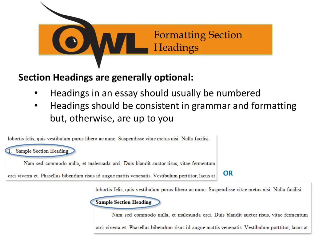 formatting section headings