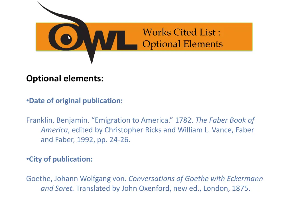 works cited list optional elements