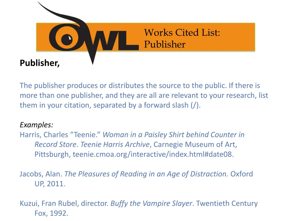 works cited list publisher