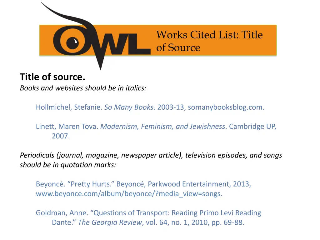 works cited list title of source