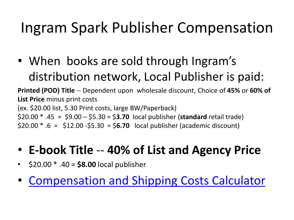 ingram spark publisher compensation