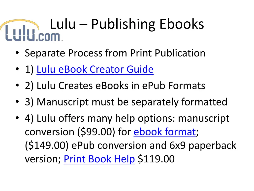 lulu publishing ebooks