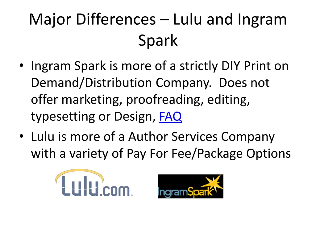 major differences lulu and ingram spark