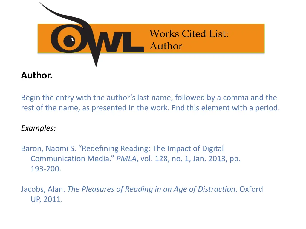 works cited list author