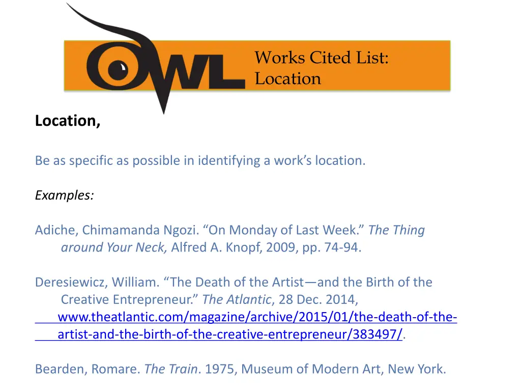 works cited list location