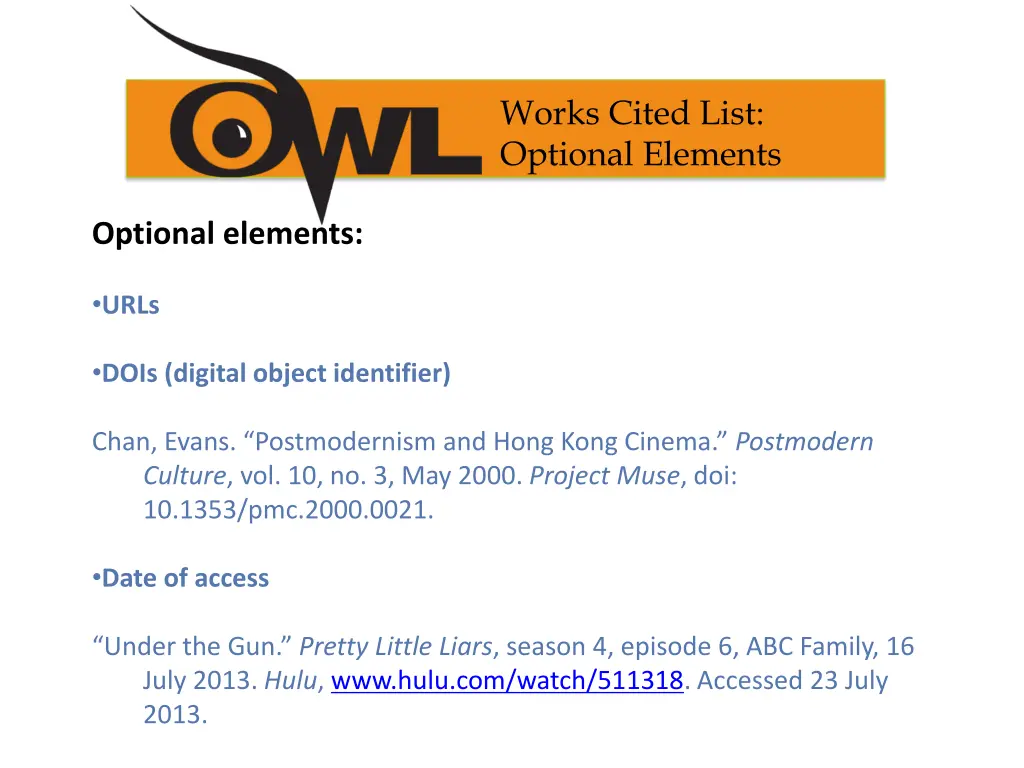 works cited list optional elements 1