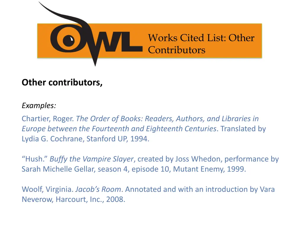 works cited list other contributors