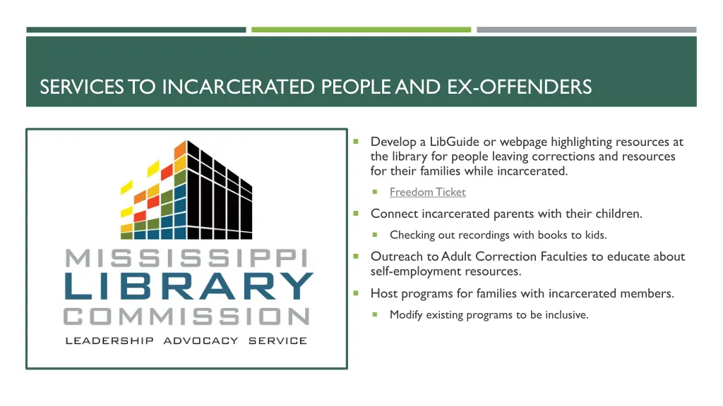 services to incarcerated people and ex offenders