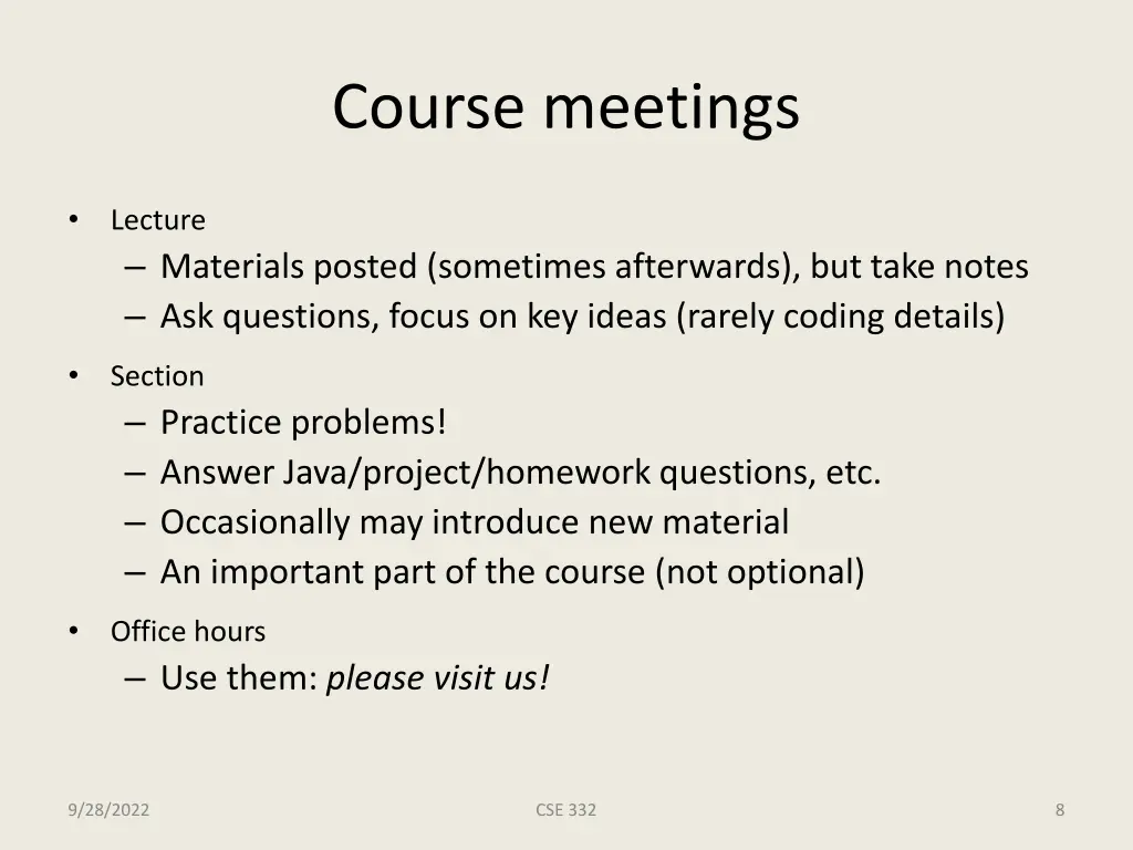 course meetings