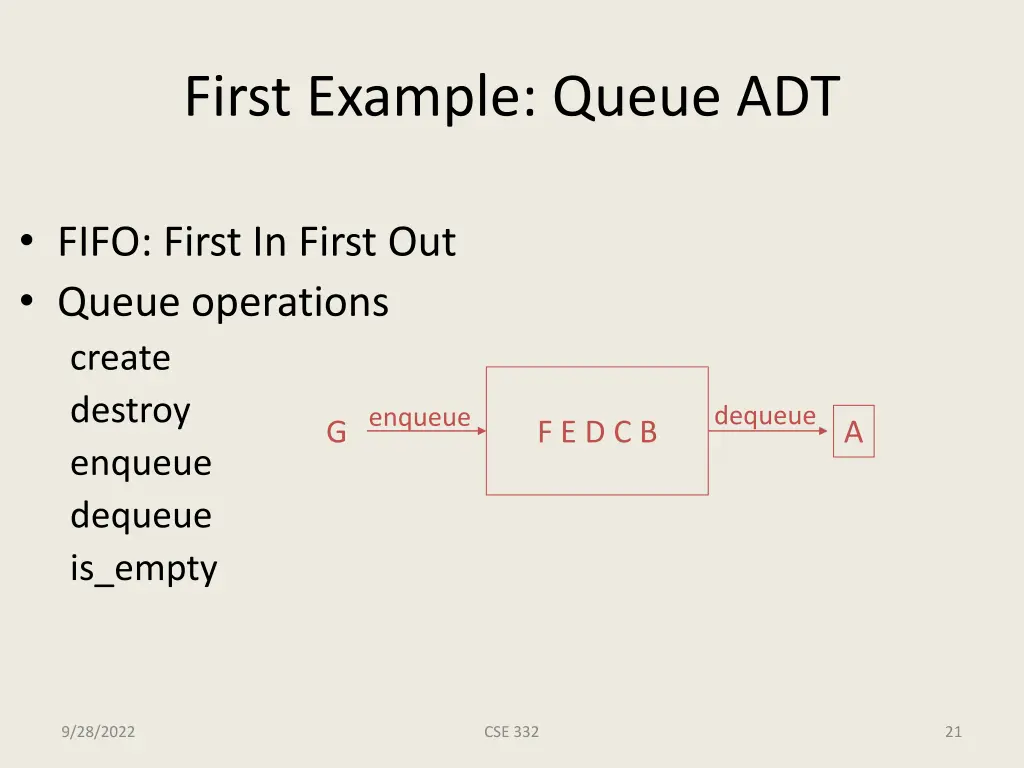 first example queue adt