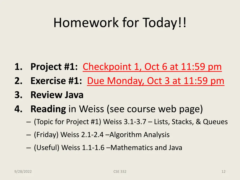 homework for today