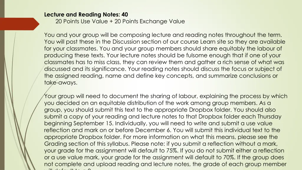 lecture and reading notes 40 20 points use value