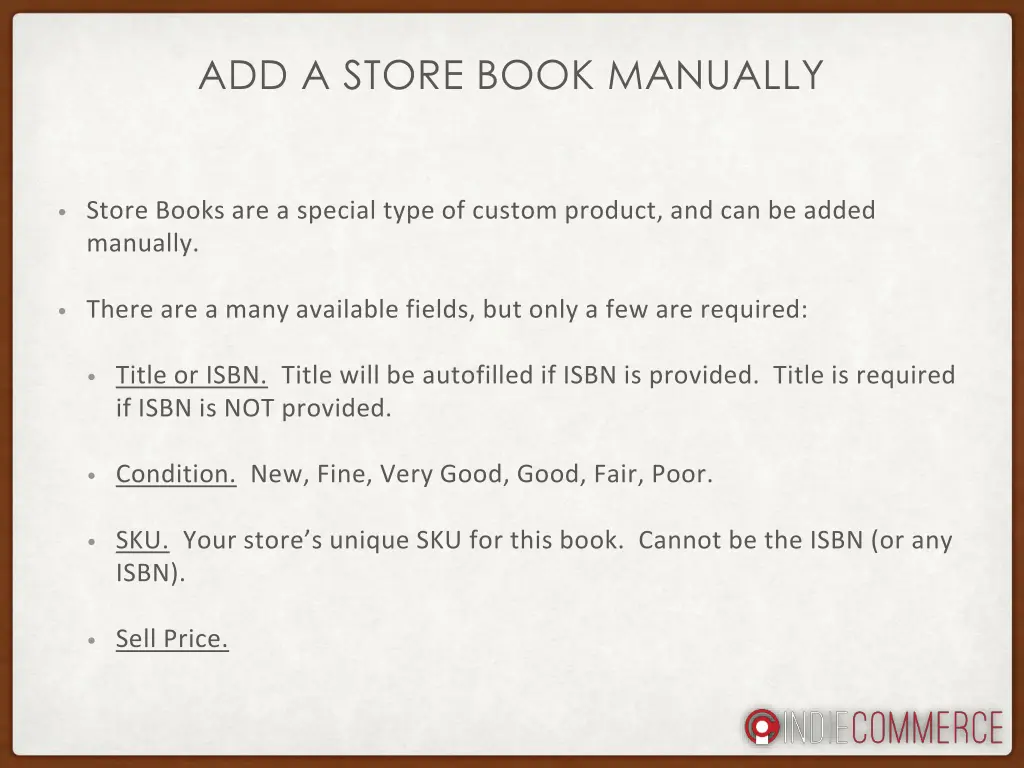 add a store book manually