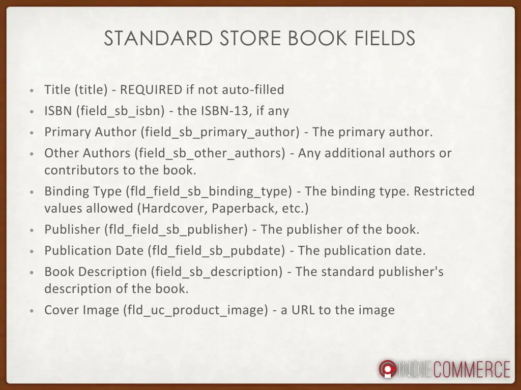 standard store book fields