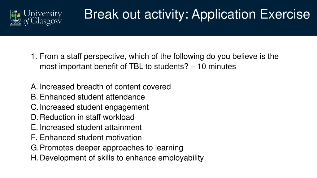 break out activity application exercise