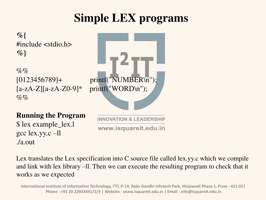 simple lex programs