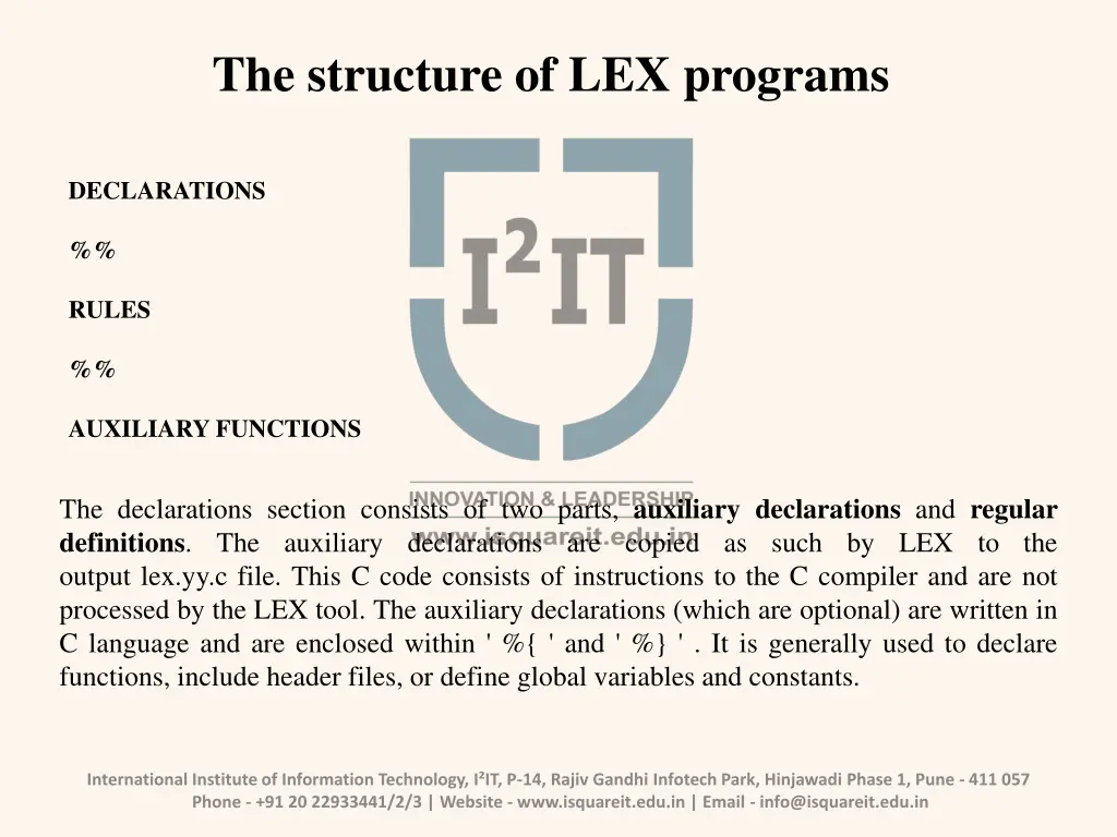 the structure of lex programs