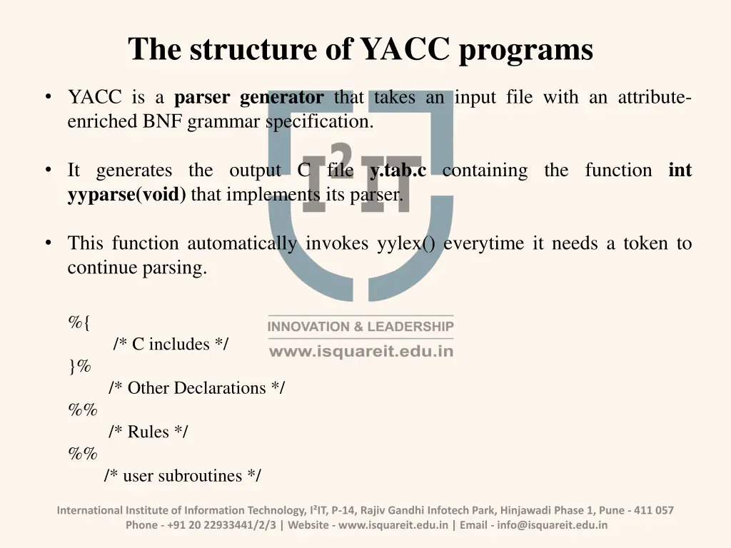 the structure of yacc programs