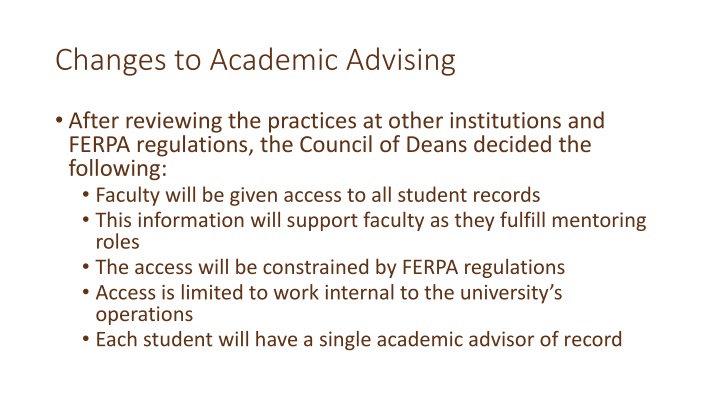 changes to academic advising