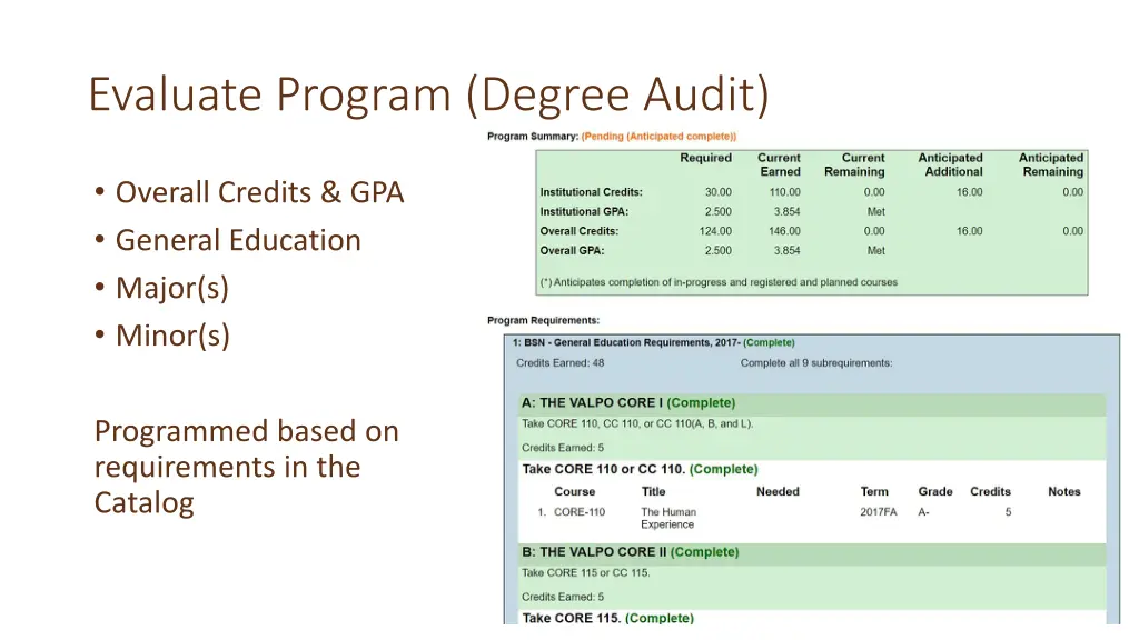 evaluate program degree audit 2