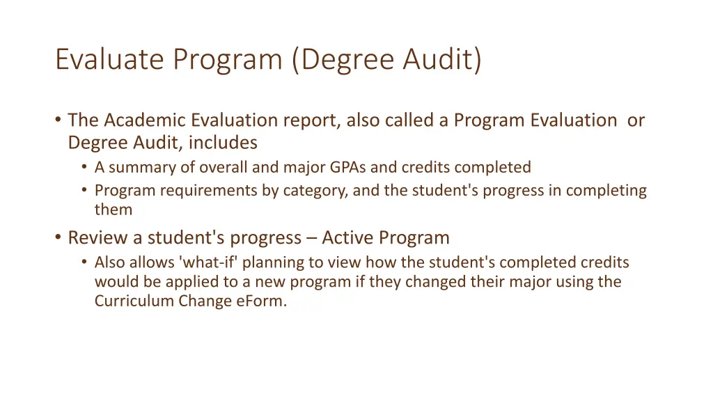 evaluate program degree audit