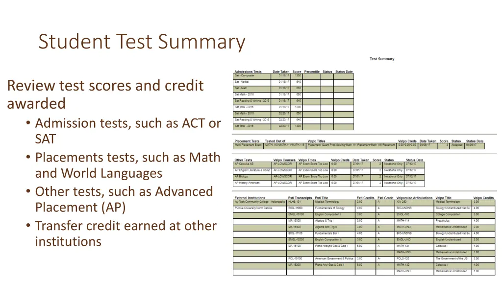 student test summary