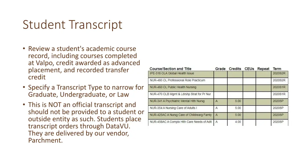 student transcript