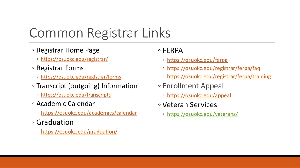 common registrar links