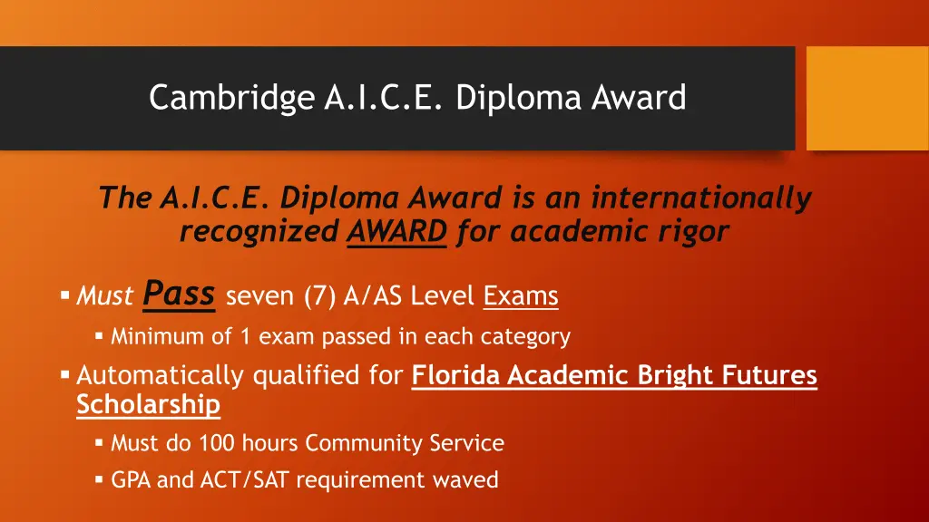 cambridge a i c e diploma award