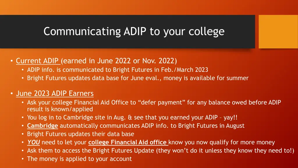 communicating adip to your college