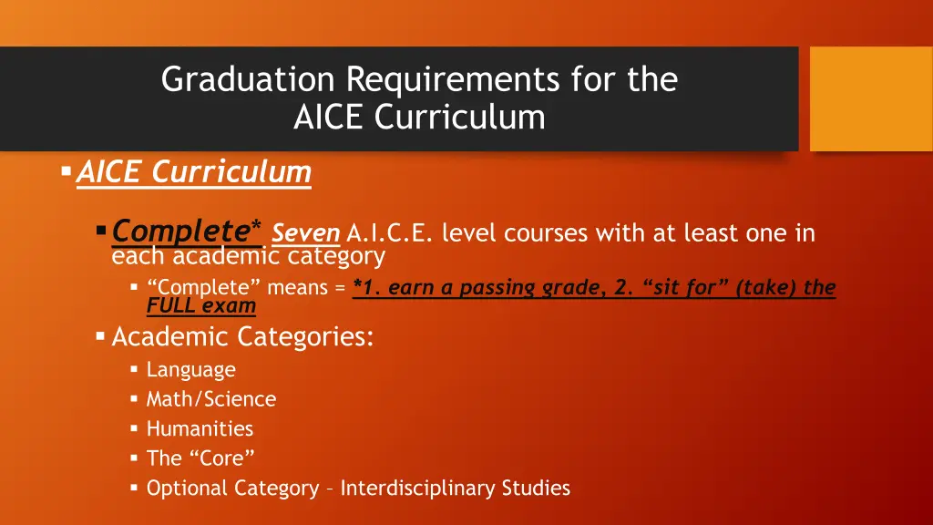 graduation requirements for the aice curriculum