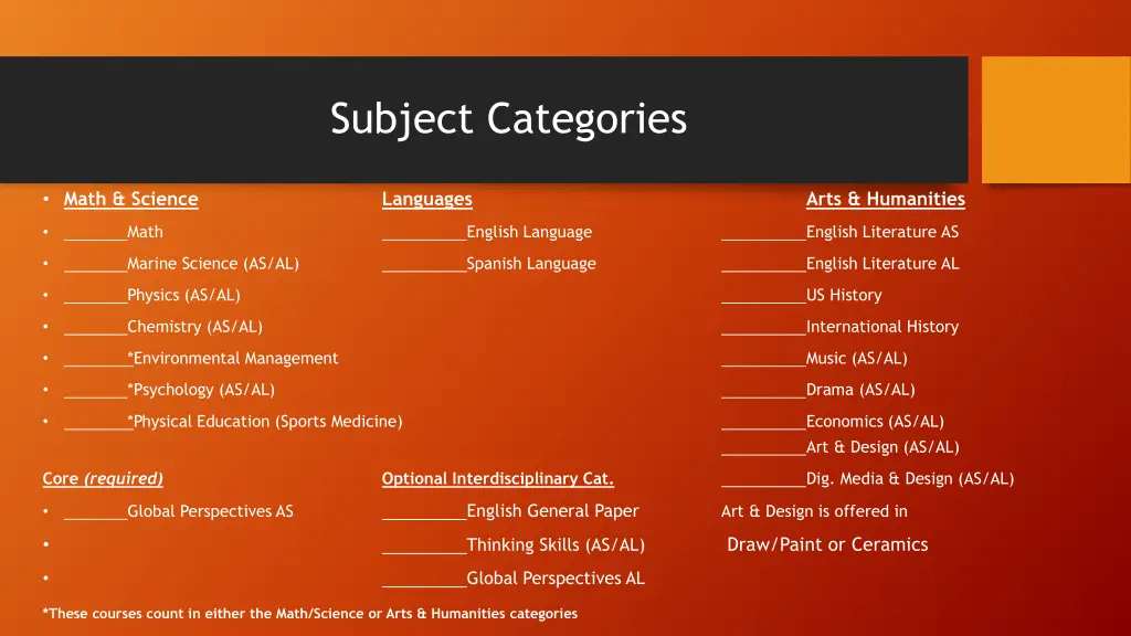 subject categories