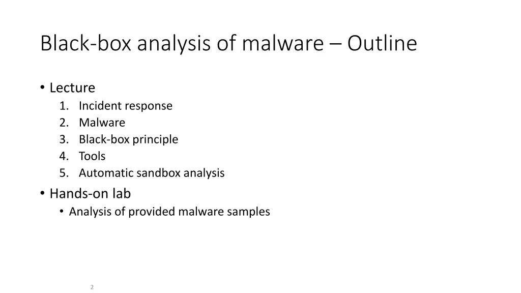 black box analysis of malware outline