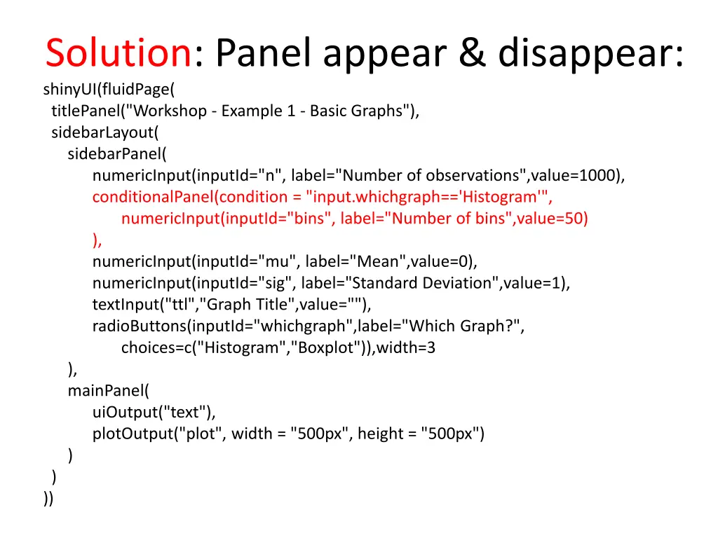 solution panel appear disappear