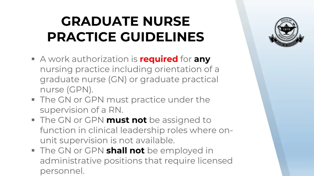 graduate nurse practice guidelines